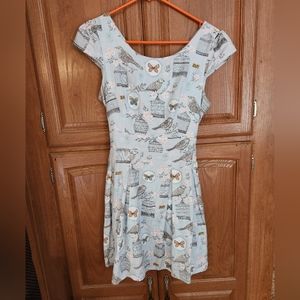 SM Wardrobe medium pale blue mini dress w/ bird, bird cage, and butterfly print